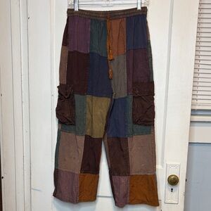 Jayli Patchwork Cargo Pants Cropped Earth Tone  Overdyed Hippie Boho M